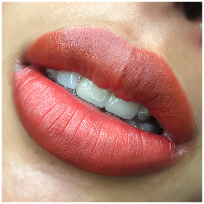 Lushious lip blush tattoo in orange, red colour